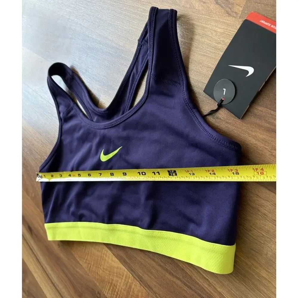 Nike Women's Purple Sports Bra with Neon Yellow Accent NWT
